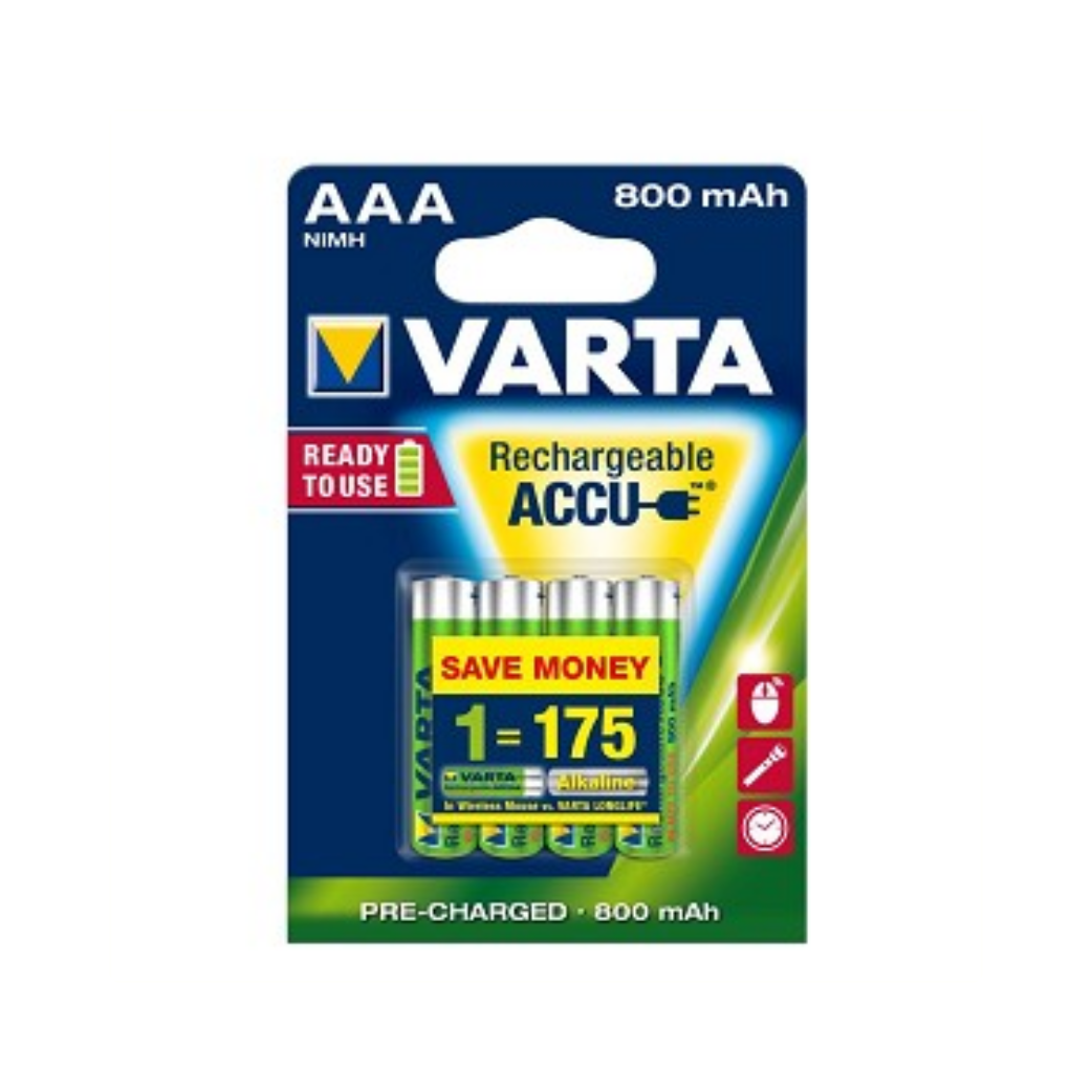 Varta AAA NIMH oplaadbare batterijen 800mA  Ready2Use per 4