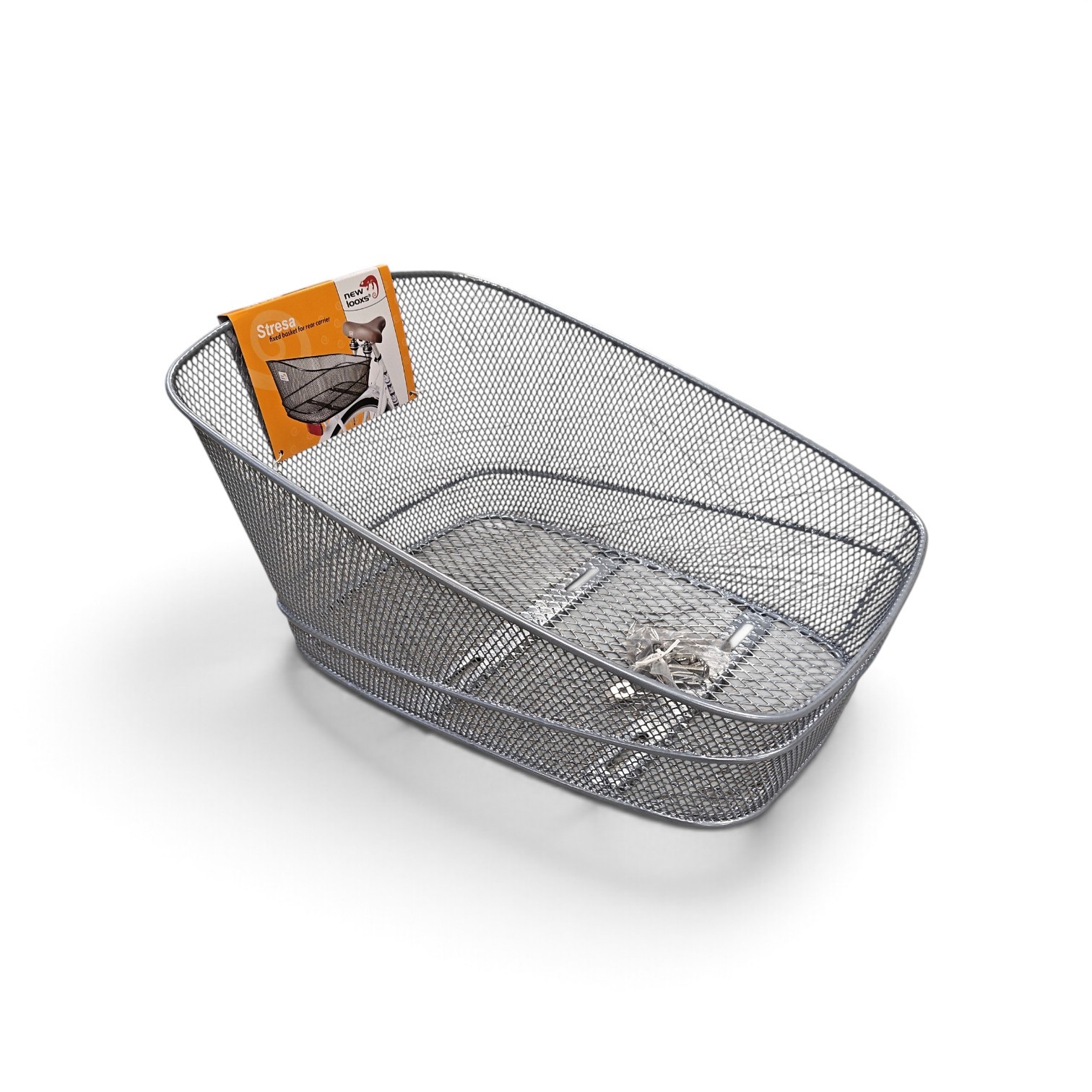 New Looxs mand Stresa zilver 22 L, 42cm x 33cm x 20cm. Vaste montage op bagagedrager. inclusief bevestigingsmateriaal.