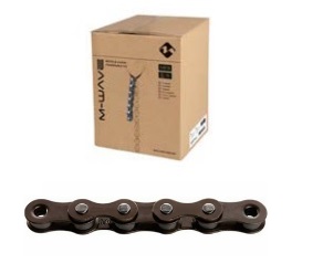 M-Wave ketting  single speed 1/2x1/8, grijs/bruin. 15m op rol, incl 10 verbindingsschakels