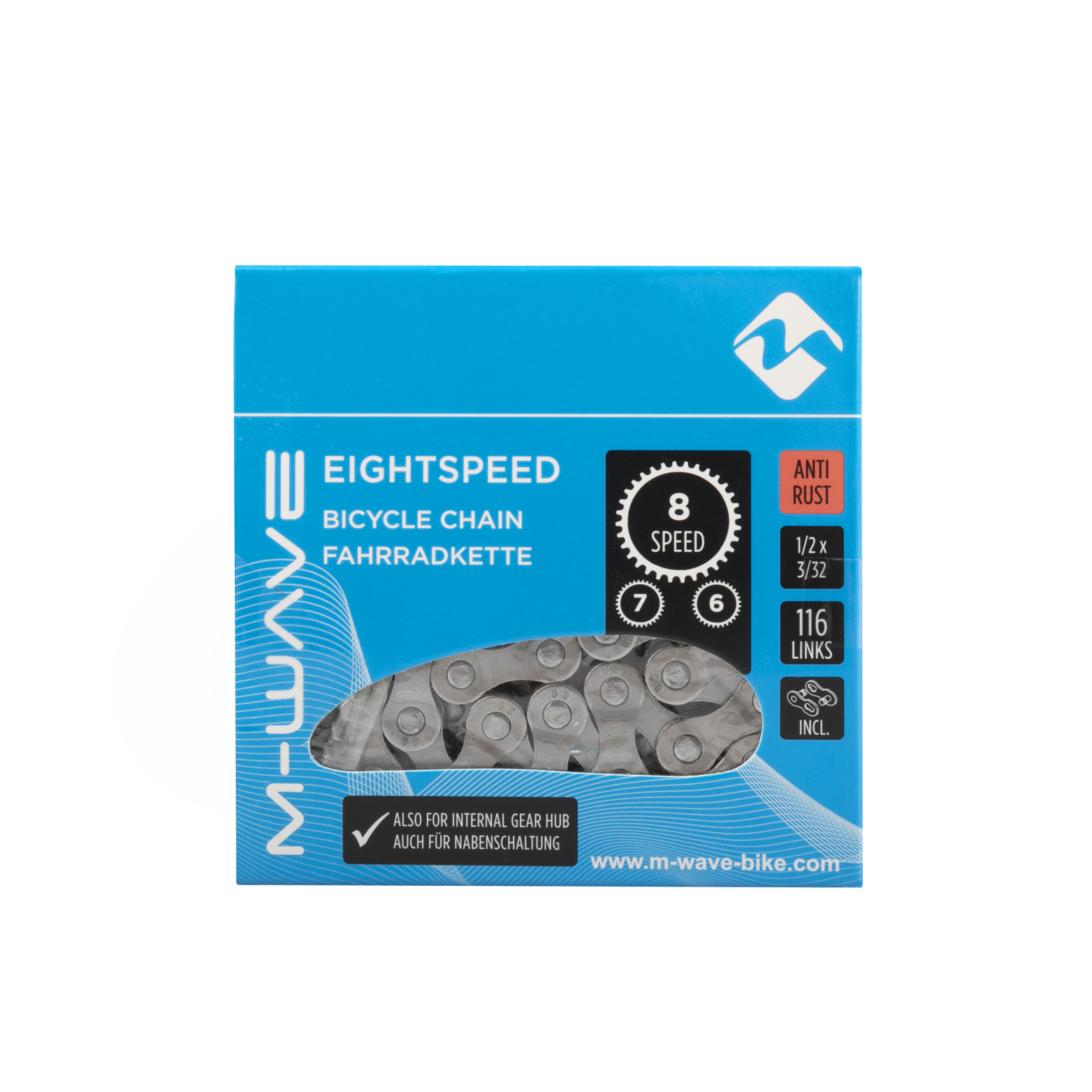 M-Wave ketting 6/7/8-speed, 1/2x3/32 116L zilver anti-roest
