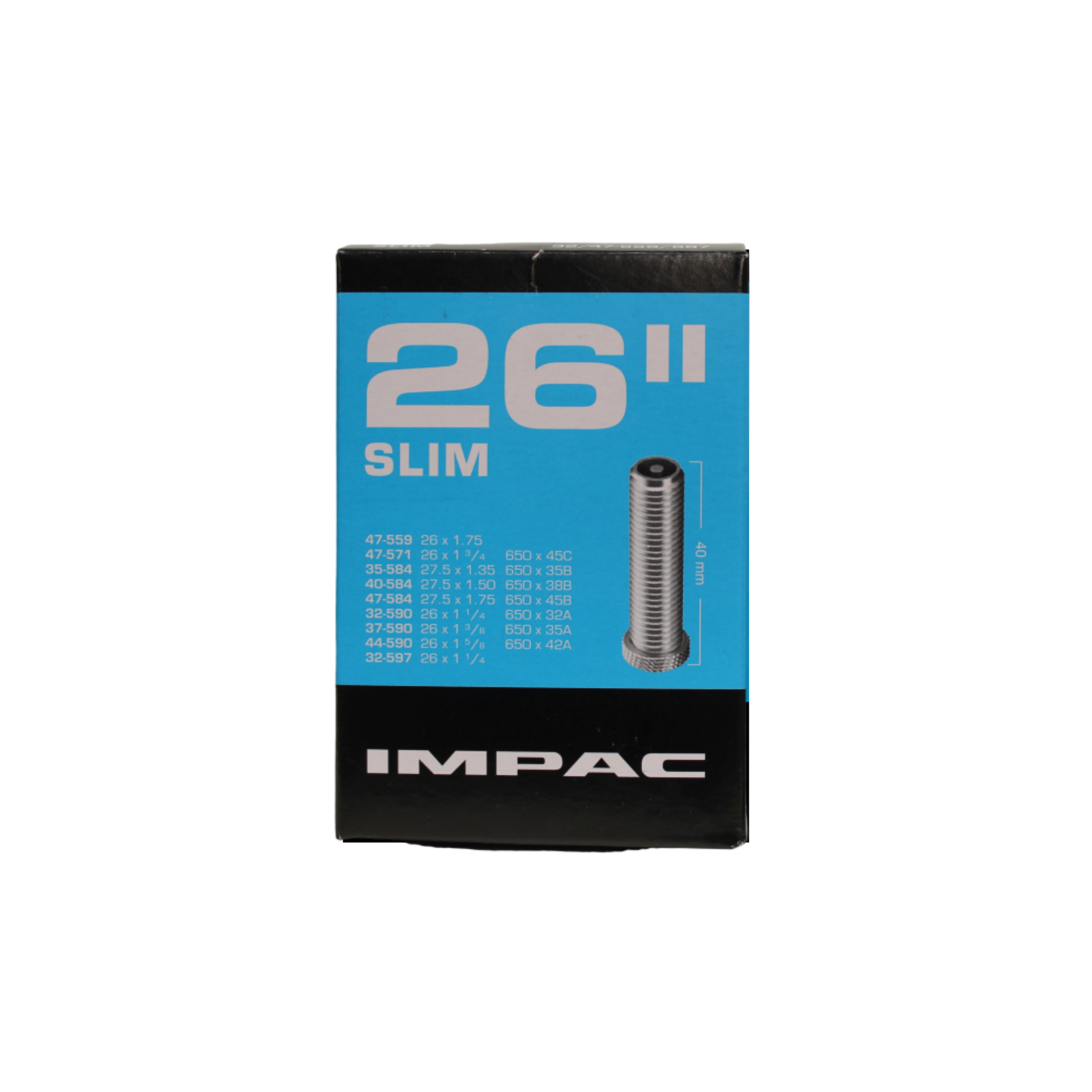 Impac Binnenband (by Schwalbe) AV26 SLIM  26x1.75 - 26 x1 3/8 - 26x 1 1/4 ETRTO 32/47-559/597, Ventiel:Schrader/auto40mm