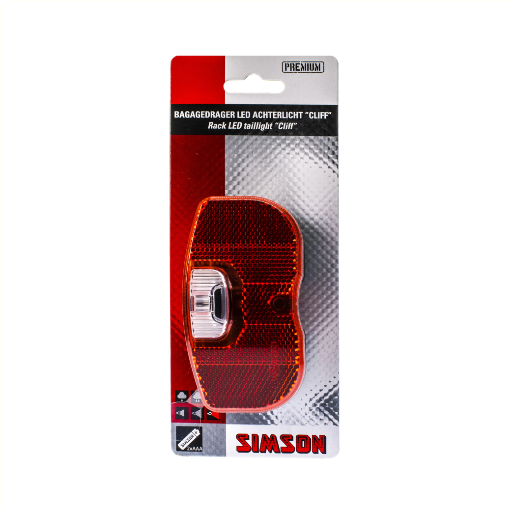 Simson Batterij Bagagedrager achterlicht ''Cliff'' 1 LED on/off