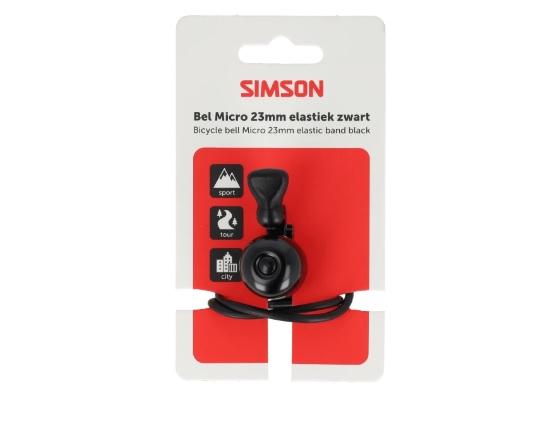 Simson Bel Micro 23mm, rubber elastiek bevestiging, zwart