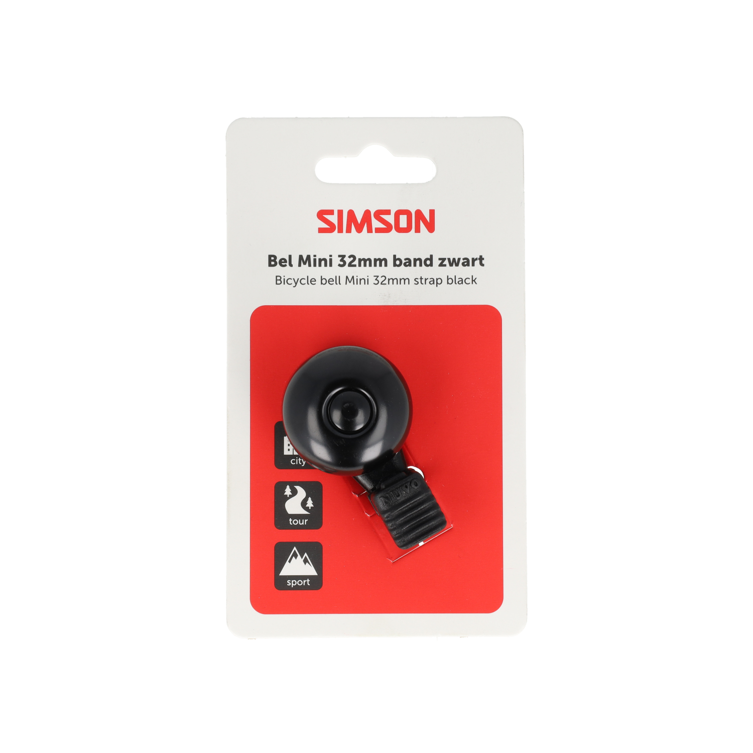 Simson bel mini 32mm met flex-band bevestiging, zwart