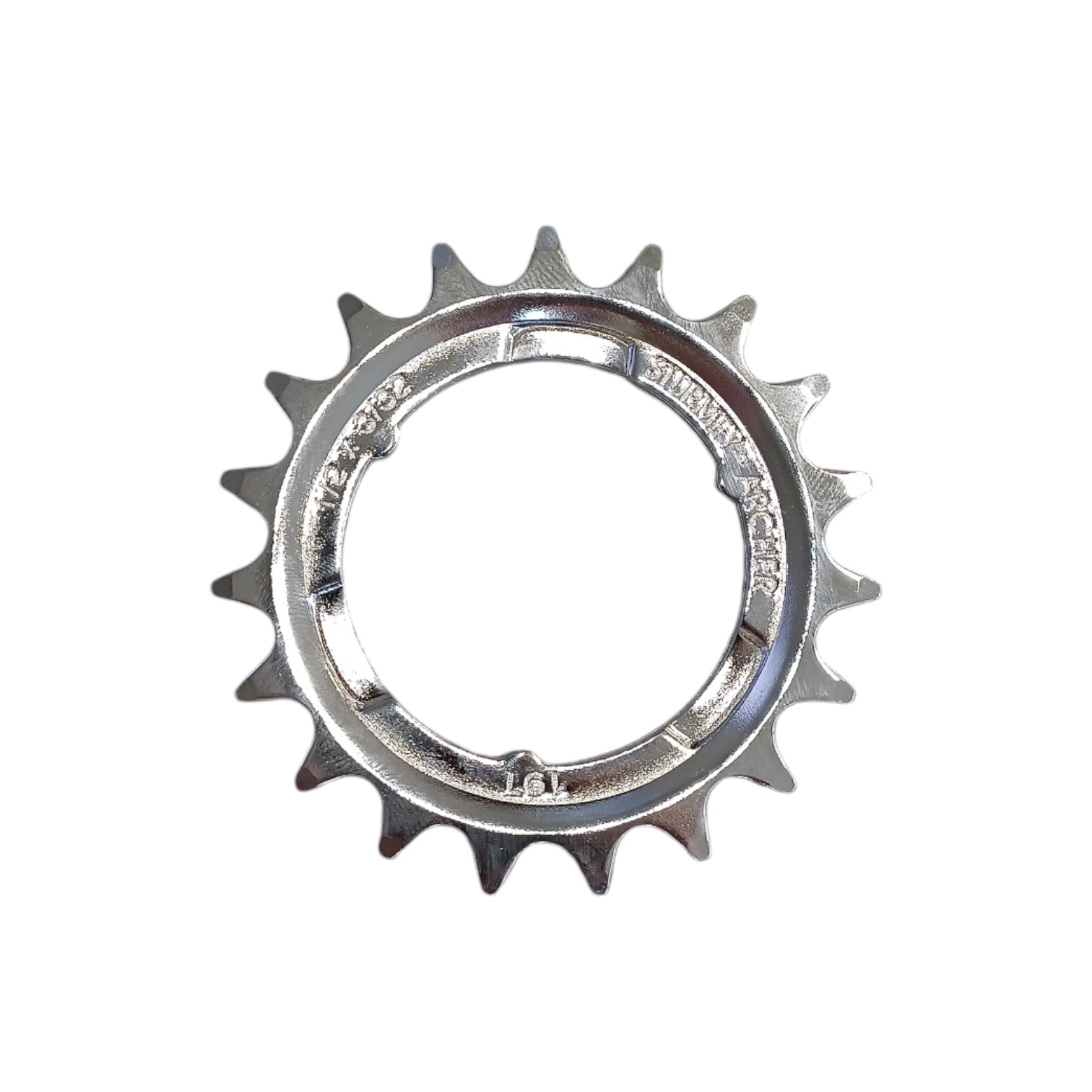 Tandwiel 19 1/8" Sturmey Archer opsteek doorgezet zilver